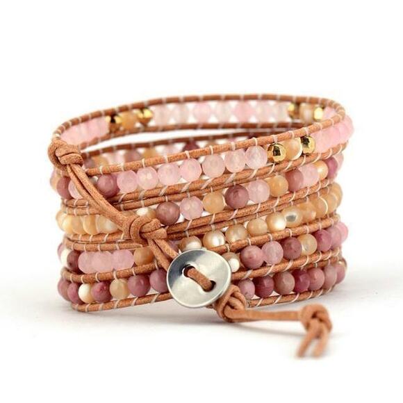 Pink Champagne Wrap Bracelet Pink Crystal and Agate Healing & Calming Stones - Picture 1 of 3